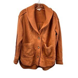 Knox Rose Button Up Fleece Cardigan Jacket Burnt Orange Shawl Collar Size XS